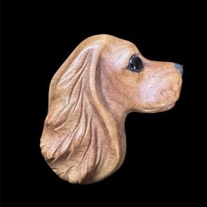 Vintage Folk Art Hand Carved Wood Cocker Spaniel Pin